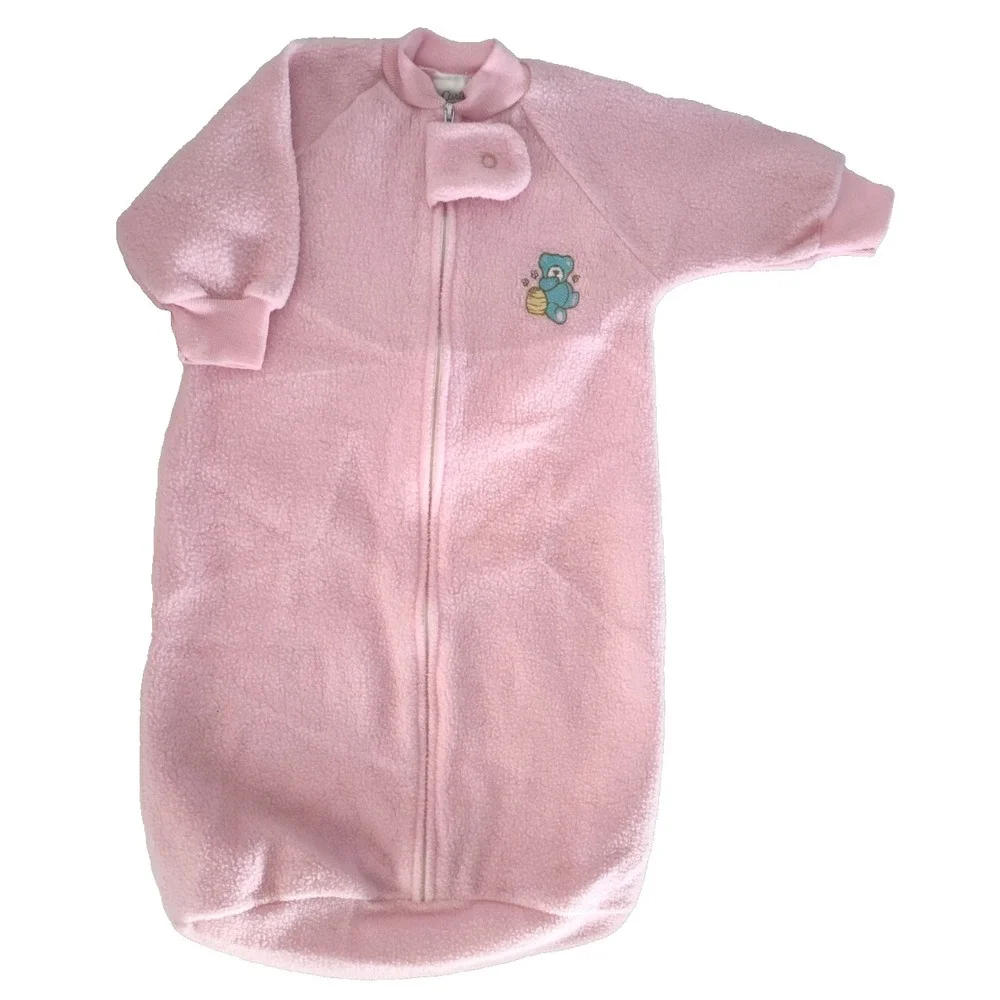 Vtg Carter's Pink Blue Bear Fleece Sleeper Bag Honey Bees One Size Up To 21 Lbs‎